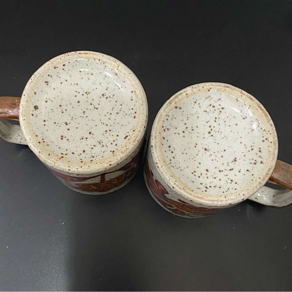 Lot 2 Vintage Otagiri Style Speckled Stoneware Rooster & Flower Mugs - Picture 5 of 13